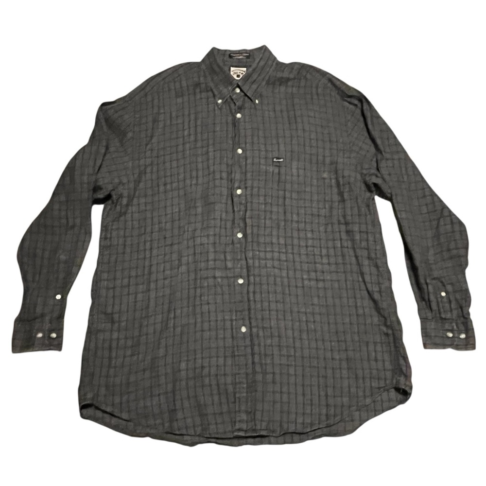 Faconnable linen gray plaid dress shirt,‎ size XL